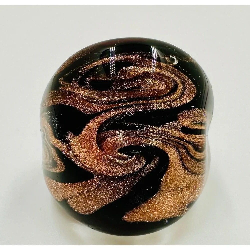 Venetian Murano Glass  Statement Ring Copper Aventurine Swirl Brown Tiger Size 7
